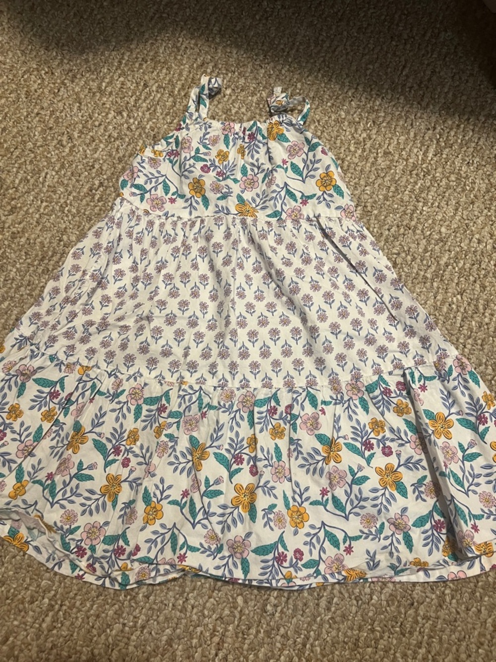 Carter's White Floral Tiered Dress with Yellow & Teal Accents